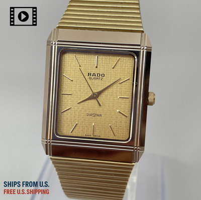 [N.Mint] Rado DIASTAR 132.9529.3 Gold Dial Square Qz Men's Watch -Ships from US