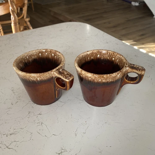 Vintage Hull USA oven Proof Brown Drip Glaze Coffee Cup Lot~2