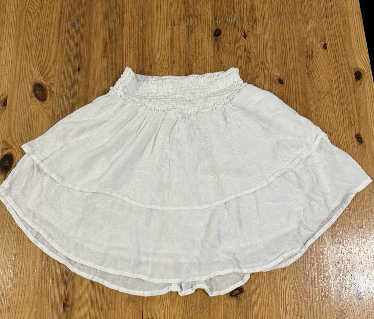 HOLLISTER CALIFORNIA Women ULTRA HIGH-RISE Skirt Ruffle Coquette Cream XS *Stain