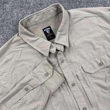 KUHL Mens L Button Up Long Sleeve Casual Outdoor Shirt Style 7191 Tan Flaw
