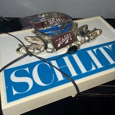 RARE VINTAGE SCHLITZ BEER LIGHTED BACKBAR bar SIGN  world globe  display 1977