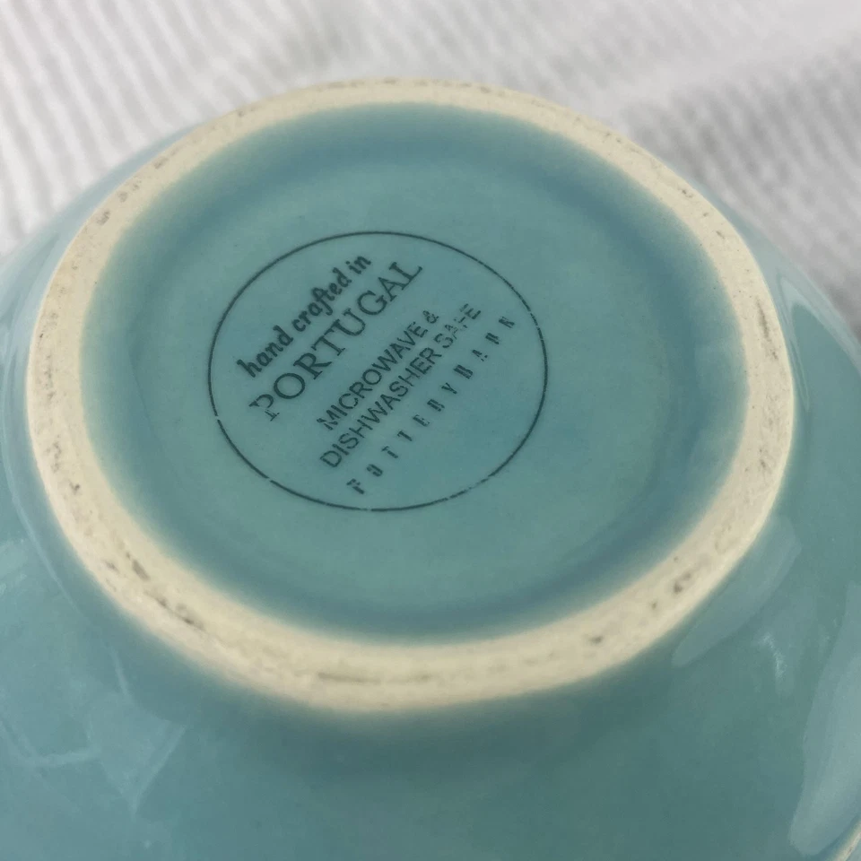 Pottery Barn Bowls Set Of 2 Handcrafted Portugal Turquoise Stoneware Soup - Image 3 of 4