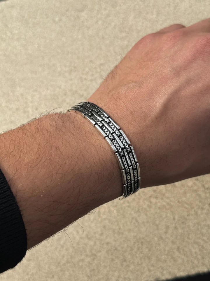 Solid 925 Sterling Men Chain Engraved Link Bracelet - Image 4 of 4