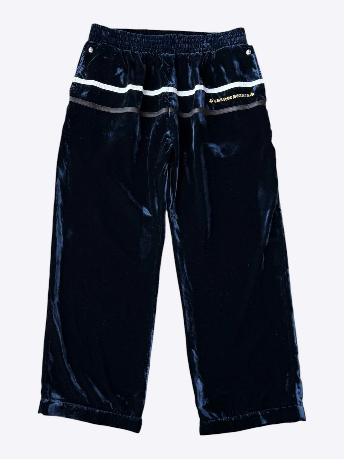 Chrome Hearts Navy & White Embroidered Logo Velour Track Pants
