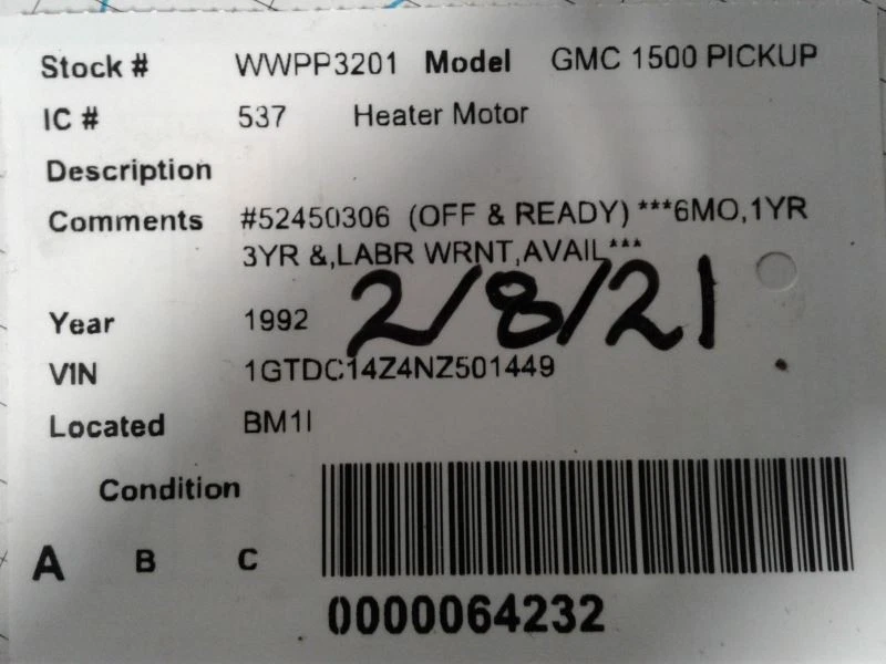 Motor soplador sin CA compatible con camioneta Chevrolet 1500 92-94 631979 Foto 4 de 4