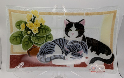 Cats! Peggy Karr Fused Art Glass Plate With Box