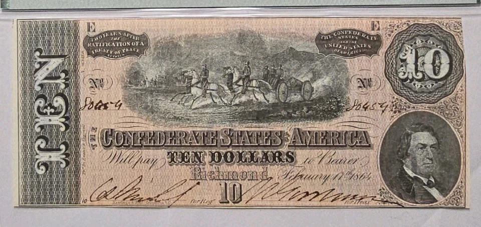 1864 Richmond, VA Confederate $10 Obsolete Banknote Choice Unc PMG 64 EPQ T-68 - Image 2 of 3