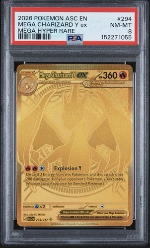 2026 POKEMON ASC EN-ASCENDED HEROES MEGA HYPER RARE MEGA CHARIZARD Y EX PSA 8