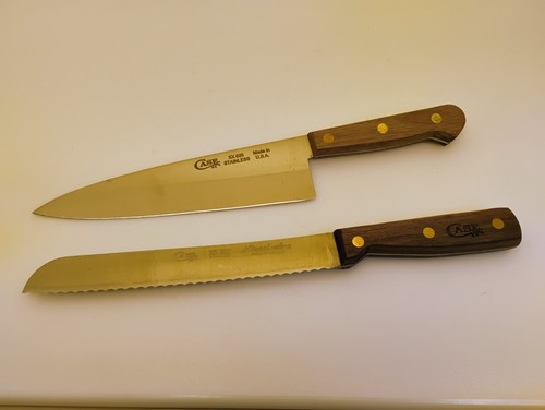 Case XX USA Set (2) 8" Cooks Knife & Scalloped Edge Slicer Wood HandleFactory2nd
