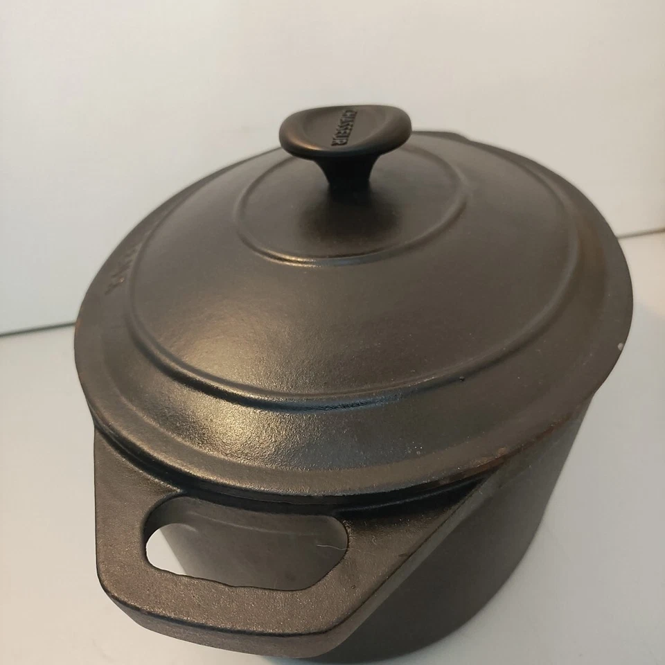 Raro Chasseur Horno Holandés Hierro Fundido Mate Negro Marfil Cazuela Plato 10" Francia Foto 3 de 4