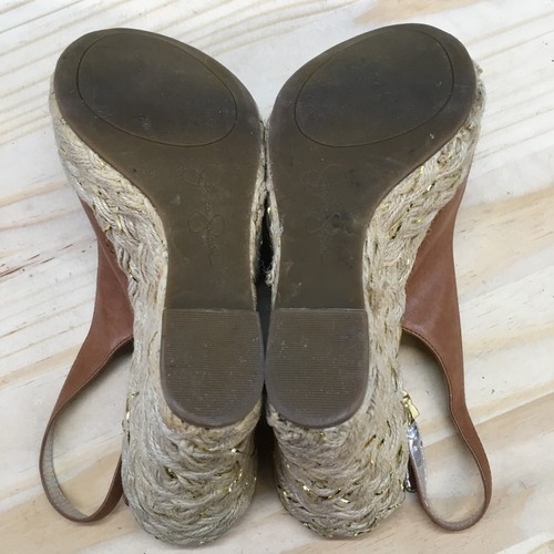 Jessica Simpson Sandals Womens 6B Gauma Slingback Wedge Espadrille Brown Leather - Picture 12 of 20