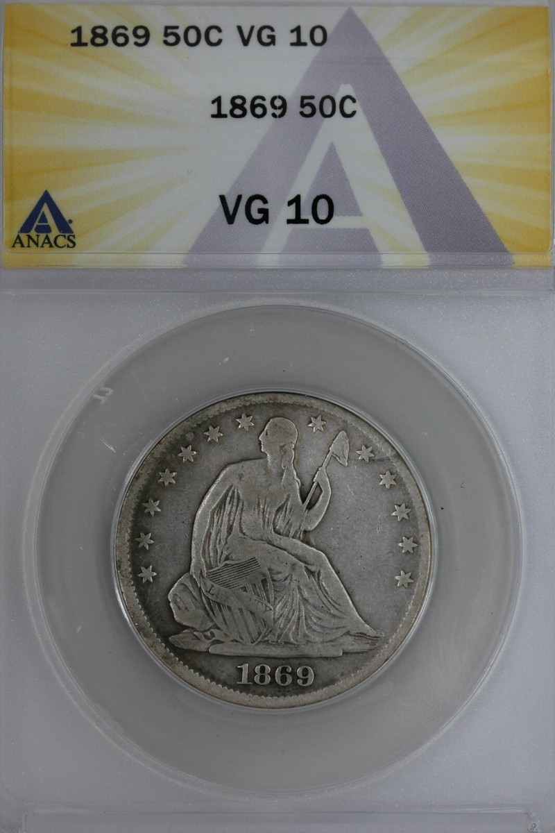 1869 .50 ANACS VG 10 1800's Half Dollar, Liberty Seated Half | eBay