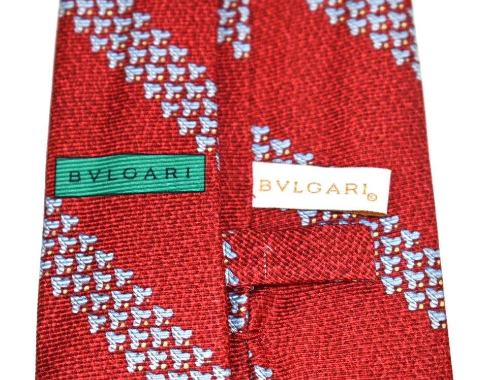 Xlent Bvlgari 7 折叠红色 Boomerang Rep 条纹 100% 真丝领带 3.75 x 57 — 第 4/4 张图片
