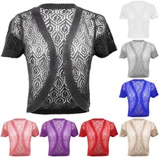 Crochet Crop Honeycomb Knit Short Sleeve Bolero Shrug One Size