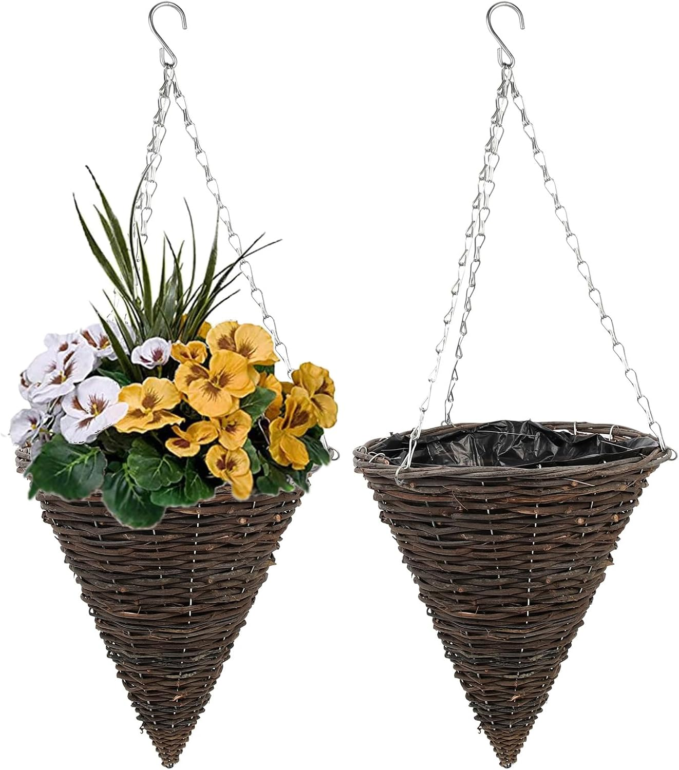 2Pcs 10.6In Cone Hanging Basket Planters Ratten Weaving Hanging Flower Basket Ha