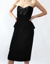 NWT VTG GUNNE SAX Jessica McClintock black Velvet Strapless Peplum Prom Gown XS