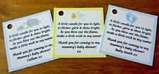 BABY SHOWER CANDLE TEALIGHT FAVOUR LABELS TAGS - Can be personalised