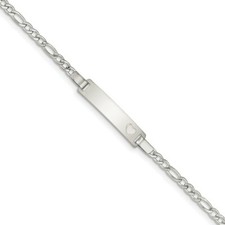Sterling Silver Childrens Engraveable Plate w/ Heart Baby ID Bracelet 6"