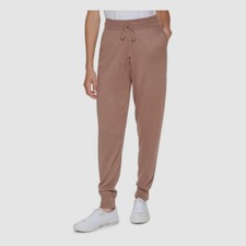 Calvin Klein Women's Beige Knit Ribbed Drawstring Joggers Pants Size L