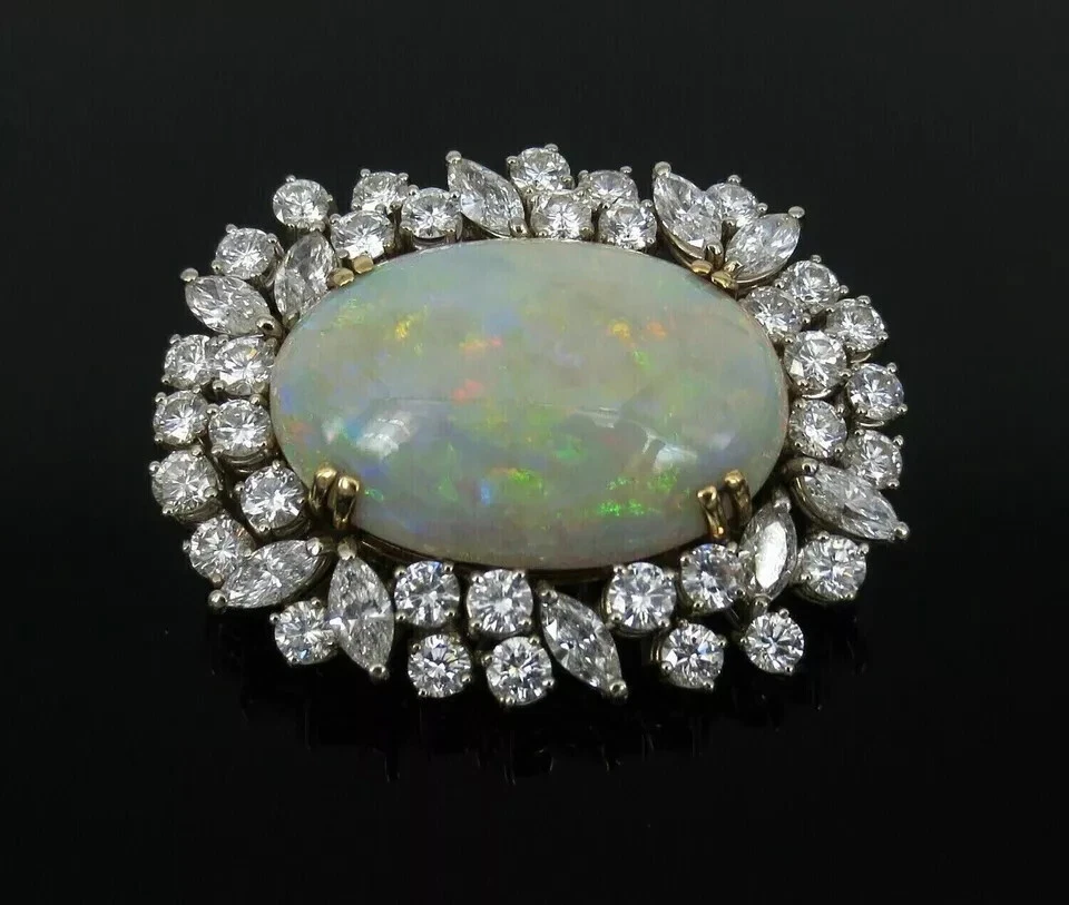 Broche prendedor vintage de ópalo de fuego simulado corte ovalado de 2,70 quilates enchapado en oro amarillo de 14 k Foto 3 de 4