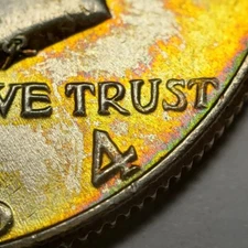 1964 Kennedy Half Dollar - Error Lam Peel Stk Thru - PQ Rainbow Toning - H2562