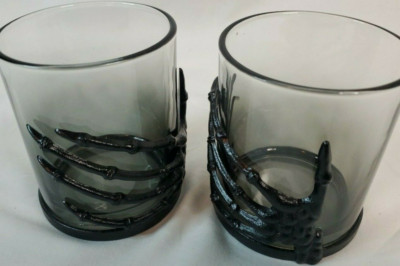 celebrate skeleton hand whiskey glass 10 fl oz smokey gray set of 2 new