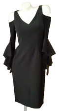 Maggy London Black Lined Sheath Cold Shoulder Fluted Sleeves Misses Size 6 NWT