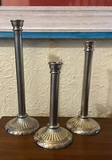 Set of 3 Brushed Nickel Candlestick Holders Varying Heights for Tapered Candles