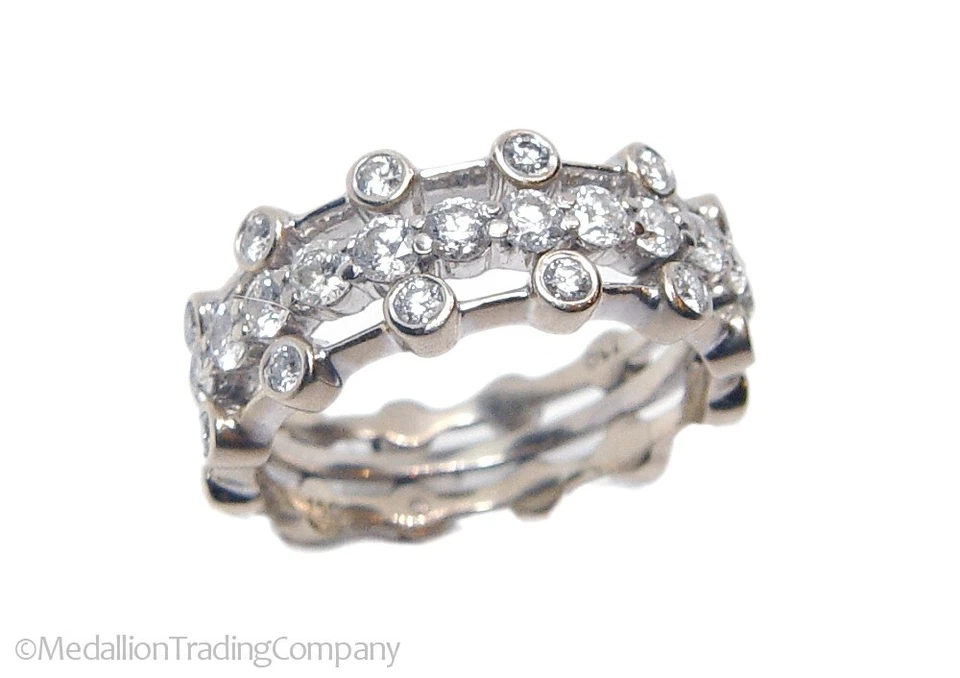 Lote de anillos de triple banda Hidalgo de oro blanco de 18k de 0,96 quilates con diamantes vs2 pila F talla 6 Foto 4 de 4