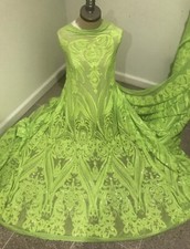 Neon Green 4way stretch sequins Embroidery Mesh Lace fabric 50 Width 1 Yard