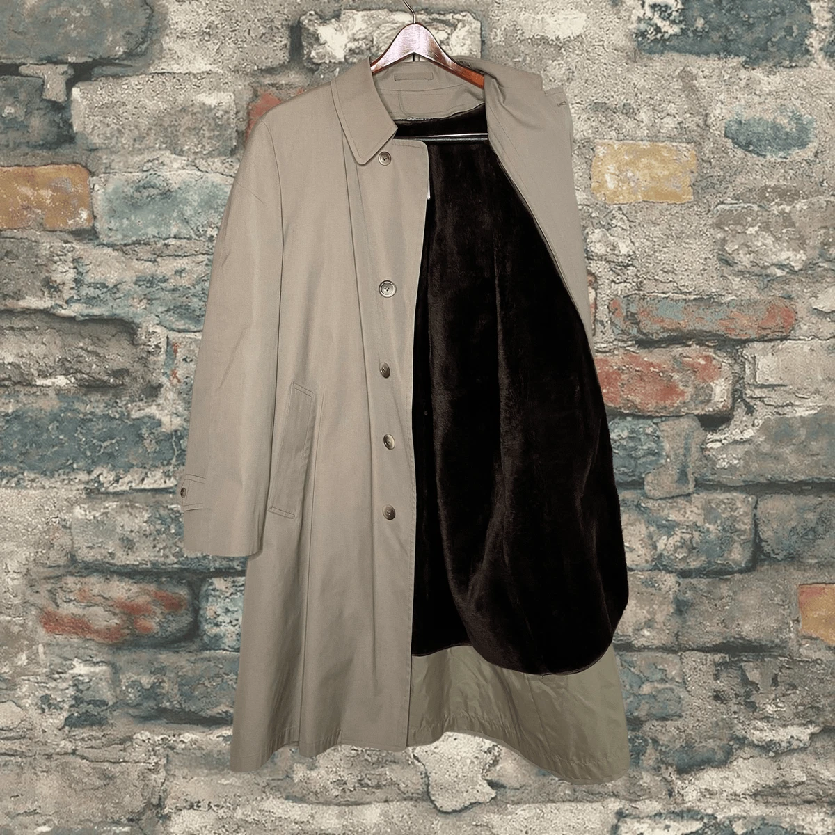 Vintage London Fog Fur Lined Trench Coat Tan Brown Made in USA