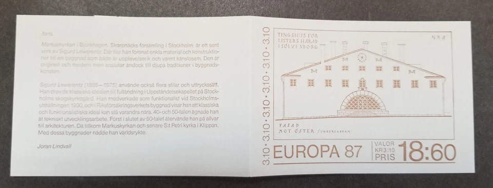 [SJ] Sweden Europa CEPT Modern Architecture 1987 Library Church (booklet) MNH - Image 3 of 4