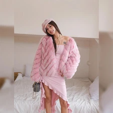 Pink Luxury Women Real Fox Fur Coat Pink Full Fur Jacket Natural Warm Overcoat