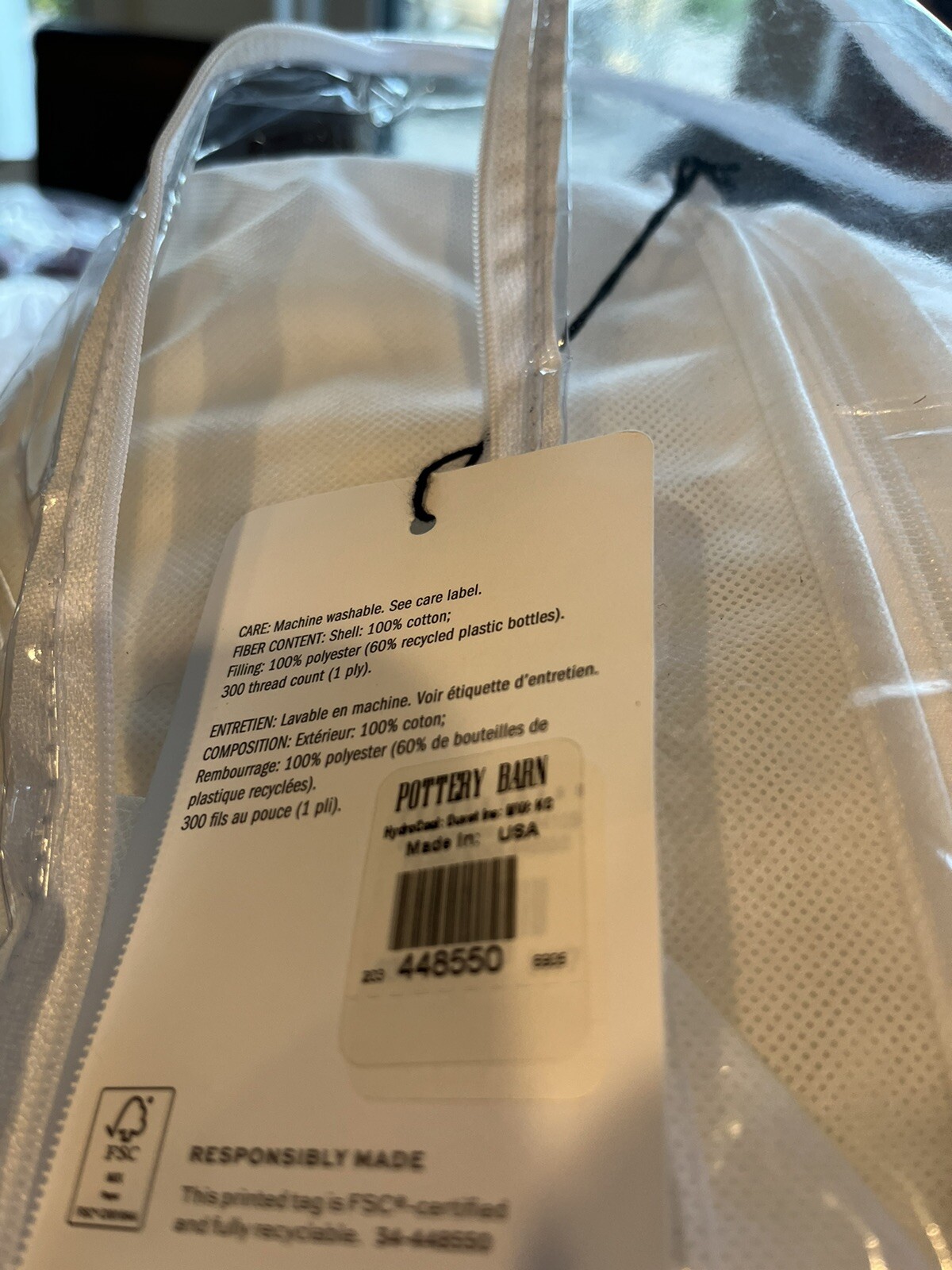 Pottery Barn Hydrocool Down Alternative Duvet Insert king midweight New w tags