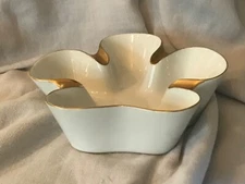 Vintage Ashtray White Porcelain Ceramic White Gold Trim 