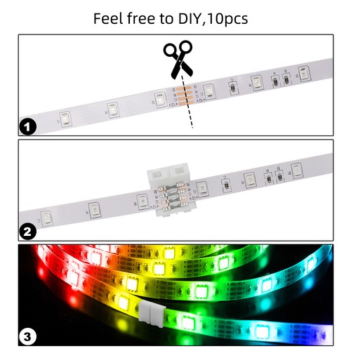 10pc 10mm 4Pin Solderless Connector Clip-on Adapter for 5050 RGB LED Strip Light - Picture 11 of 12