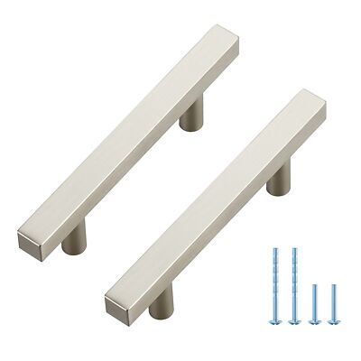 10 Pack 5 Inch Brushed Nickel Cabinet Handles Square Kitchen Hardware for Cab...