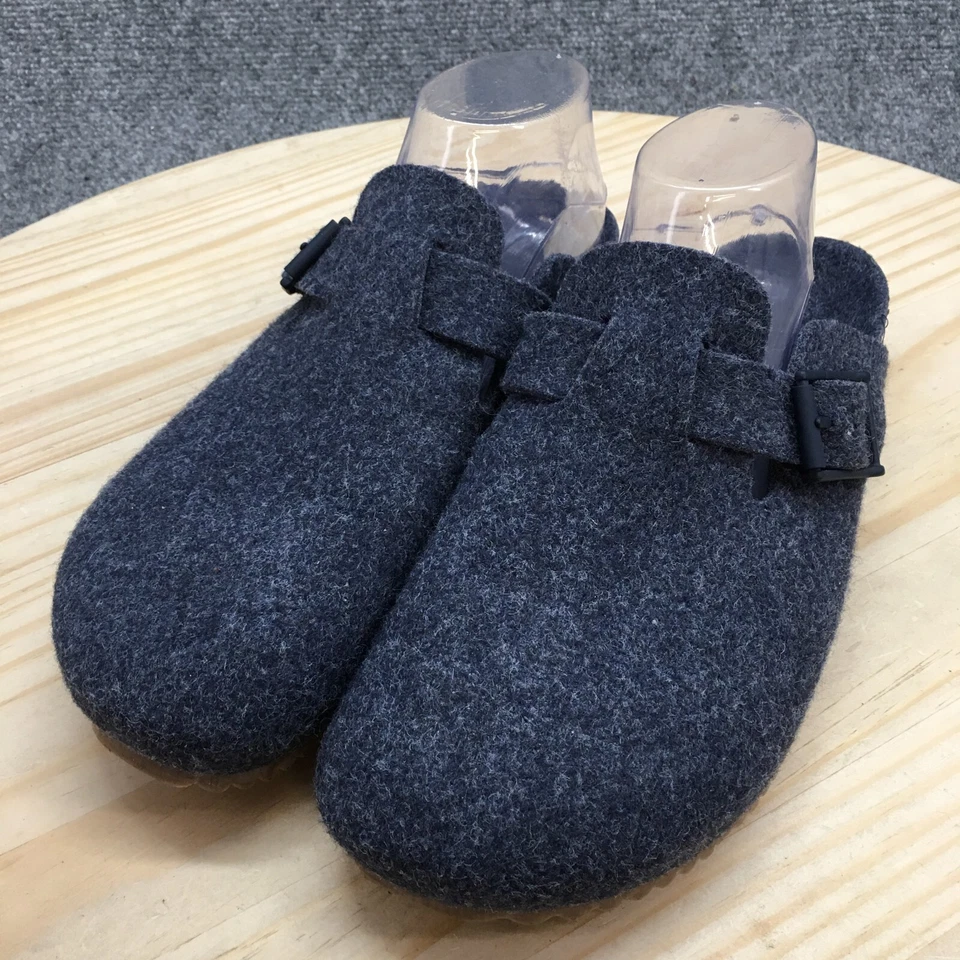 Chinelos femininos Zara Home 43 tamancos mula de feltro com fivela chinelo conforto azul - Imagem 3 de 4