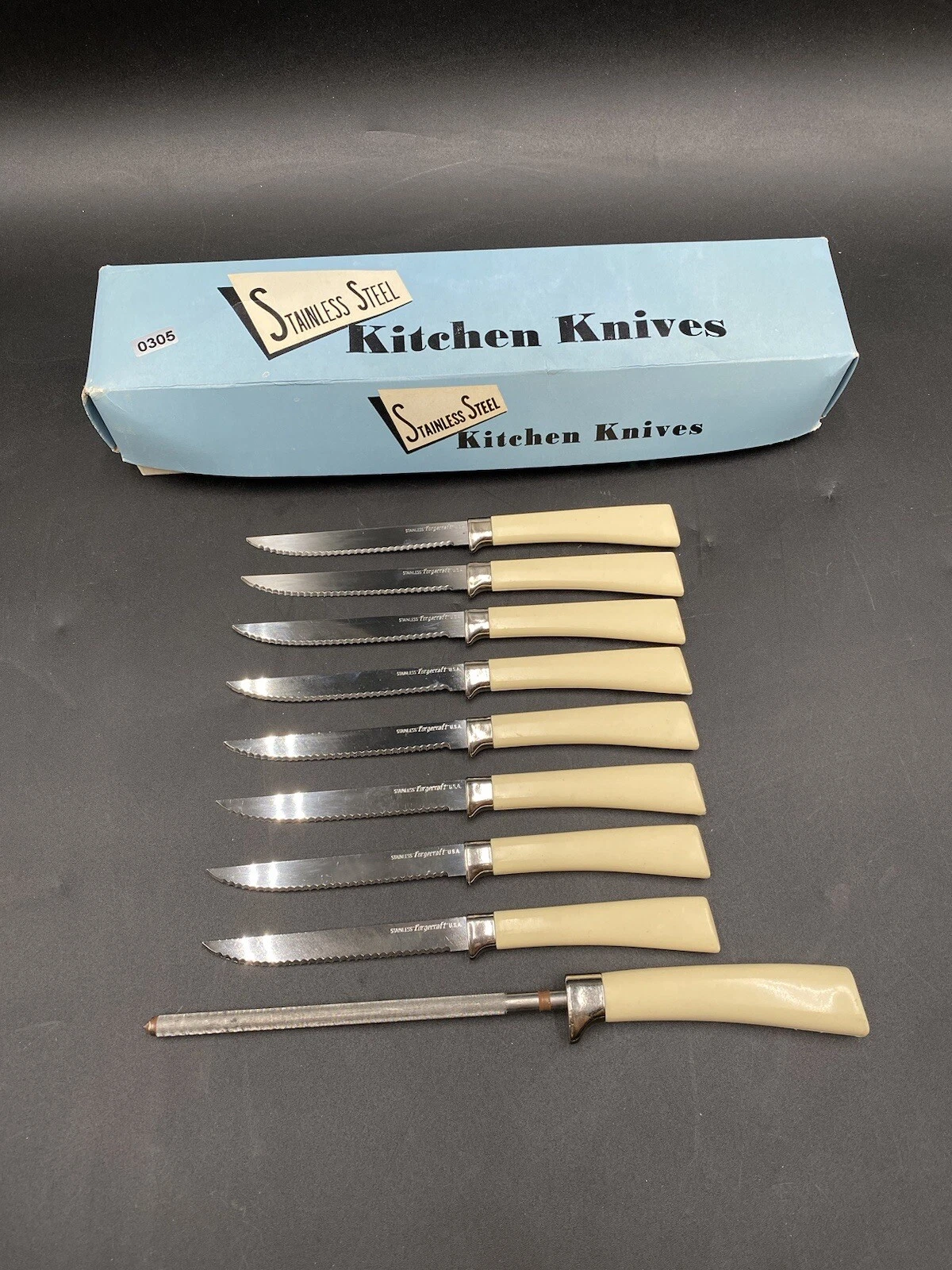 Forgecraft Stainless Serrated Steak Knives (8) Knife Honing Stick