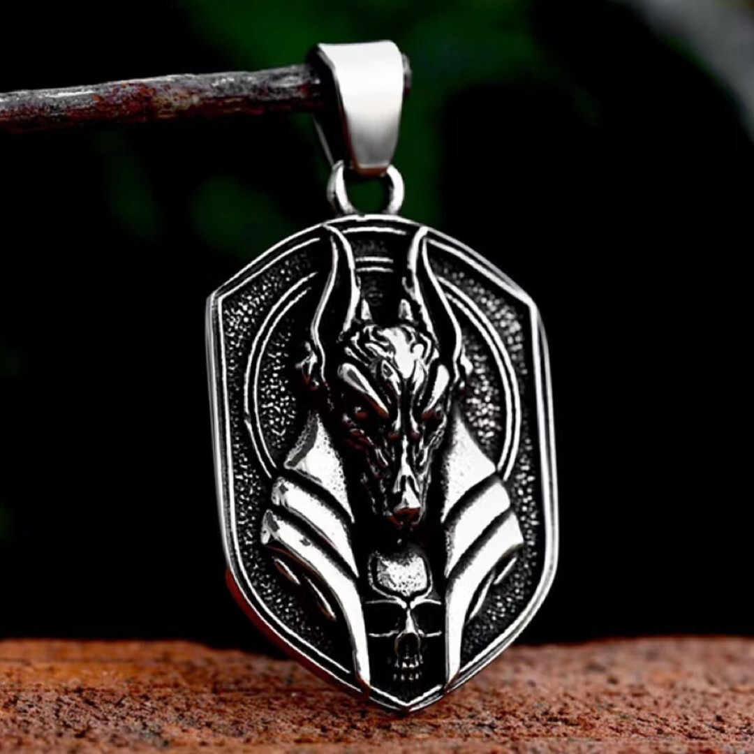 Mens Egyptian God Anubis Pendant Necklace Stainless Steel Jewelry