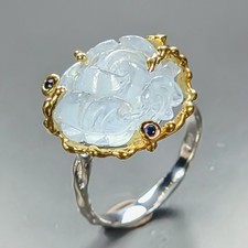 16x13 mm. gem Natural Aquamarine Ring 925 Sterling Silver Size 7.5 /R471627