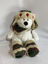 2011 Hugfun Holiday Bear Plush Plaid Hat Boots Scarf Stuffed Animal NWT