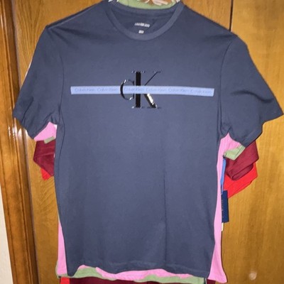 Calvin Klein Jeans Men's Gray Graphic Logo Crew Neck Short Sleeve T-Shirt S