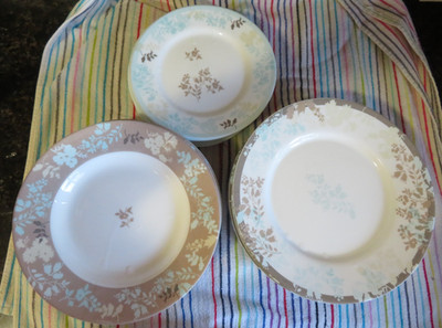 38 PC LUMINARC FLORAL PRINT GLASS SALAD DESSERT DINNER PLATE SET