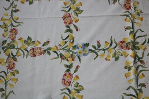 Vintage Tablecloth Floral Pattern 60" x 94" EUC Bright Pinks, Yellow, Blue - Picture 4 of 8