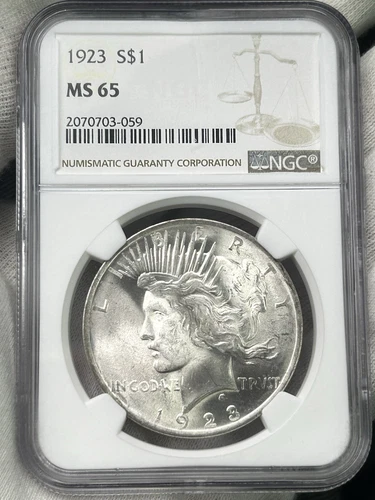 1923-P $1 Peace Dollar NGC MS65 90% Silver Philadelphia Coin - Great Eye Appeal!