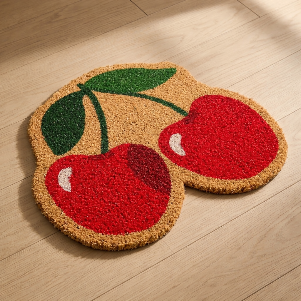 Cherry Shaped Coir Door Mat Non Slip Dirt Trapping Indoor Outdoor Entry Rug