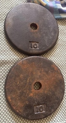 Vintage Standard 10 lb Pair Pancake Style 1  Steel Plates 10x2 =20 20 lbs Total