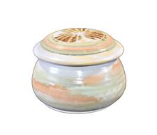 Ancien pot en émail goutte à goutte avec couvercle poterie d'art studio signé 1972 MCM