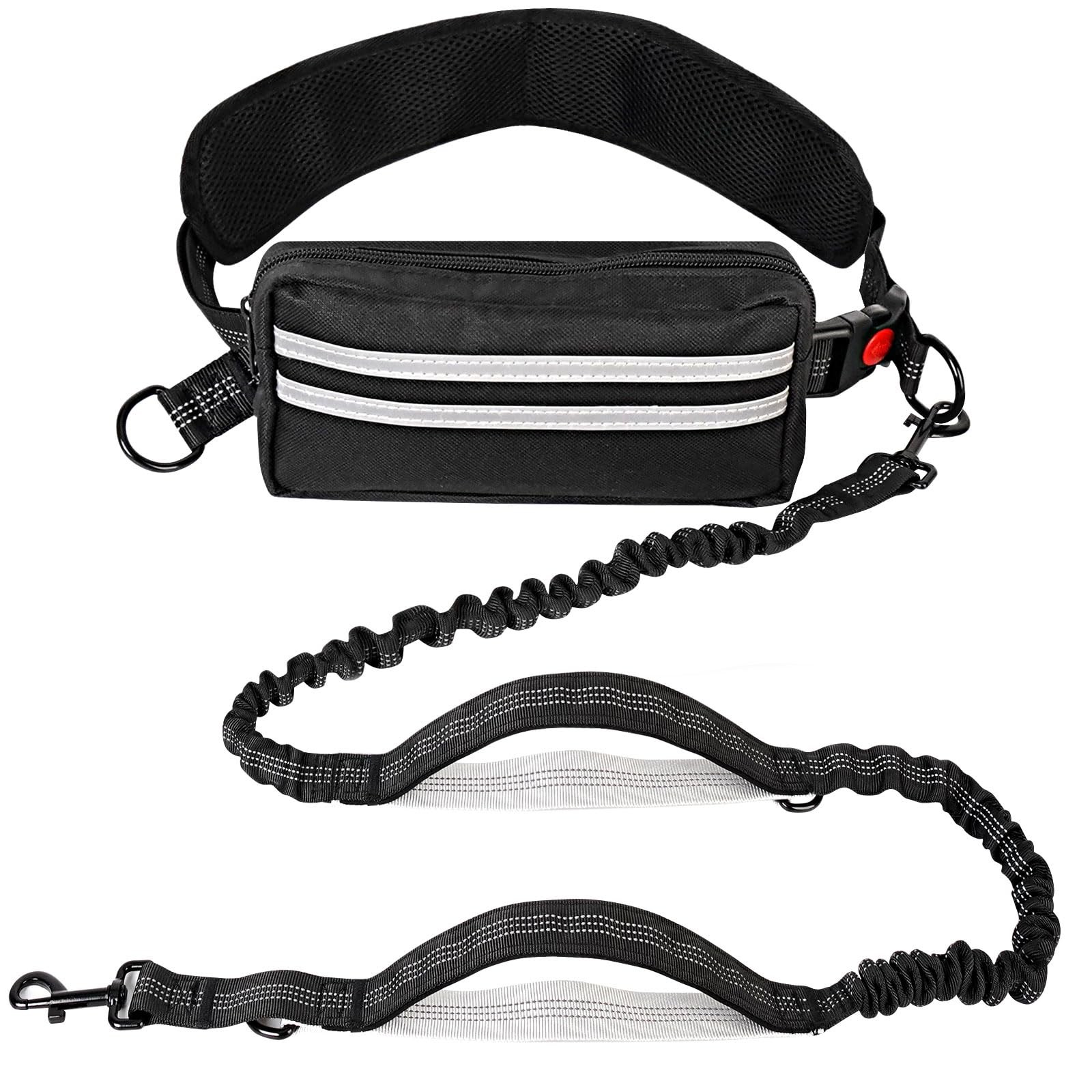 Laisse canicross mains libres pour chien en nylon noir ajustable de 120 à 180 cm